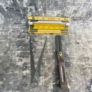 Vtg Surveyor Tool Lot Lufkin Evans No. 40 Folding Rule Dividers Wood Caliper